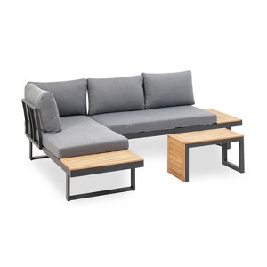 Greemotion 2pc Samara Metal Outdoor Furniture Set Metal with FSC Teak Wood Gray: Aluminized Finish, UV & Weather-Resistant - 1 of 4