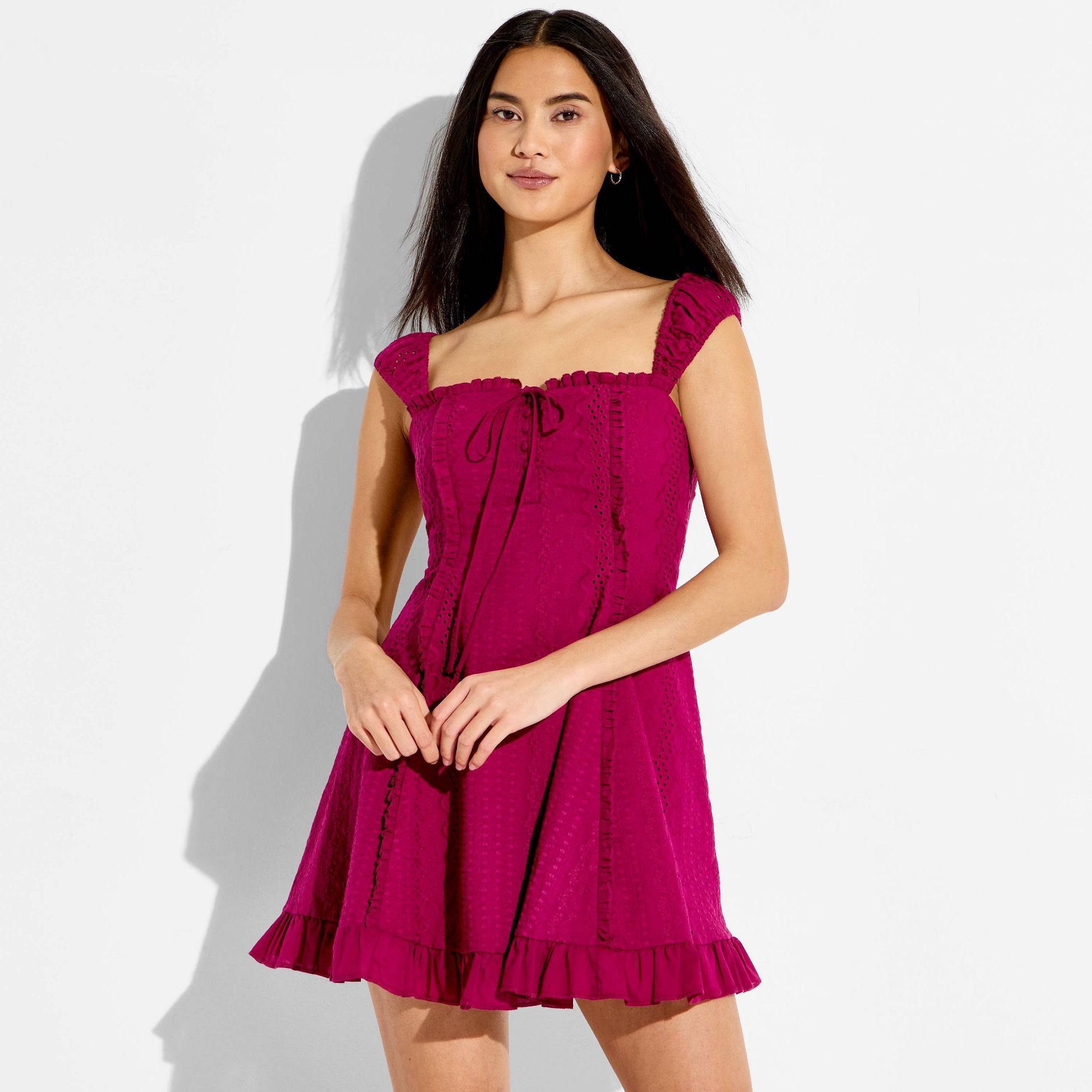 Women's Cap Sleeve Eyelet Mini A-Line Dress - Wild Fable™