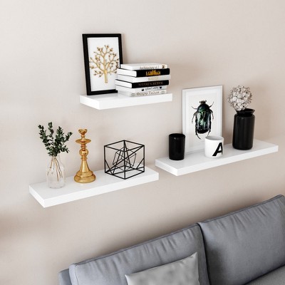 White MDF Modern Floating Wall Shelf for Living Room and Bedroom