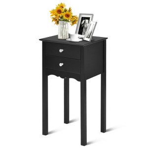 Costway Side Table End Accent Table Night Stand W/ 2 Drawers Furniture Black - 1 of 4