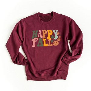 Simply Sage Market Women's Graphic Sweatshirt Happy Fall Wavy Pumpkins - 1 of 2