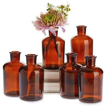 Farmlyn Creek 6 Pack Amber Glass Decorative Bottles, 7.5 oz Bud Vases for Flowers, Table Centerpieces, Essential Oils, Beauty Products, 2.8 x 5.0 In