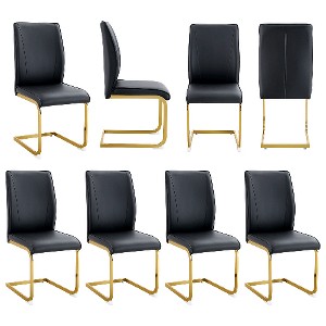 Lyngins Luxury Dining Chair Set of 4, Crazy Horse Leather Texture PU Armless Chair with Arched Silver Metal Legs, Ergonomic Back Kitchen Chair - 1 of 4