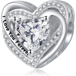 Sterling Silver Heart Birthstone Charms - Customizable Beads for Bracelets & Necklaces, Gift for Women - 1 of 4