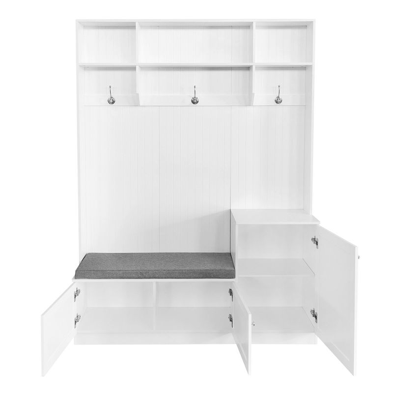 78.7'' Elegant Design Hall Tree with Storage Cabinet, 3 Shelves, Widen Bench and 3 Coat Hooks - ModernLuxe, 5 of 13