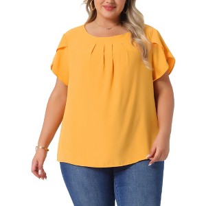 Agnes Orinda Women's Plus Size Elegant Pleated Petal Tulip Short Sleeve Office Work Summer Blouses - 1 of 4