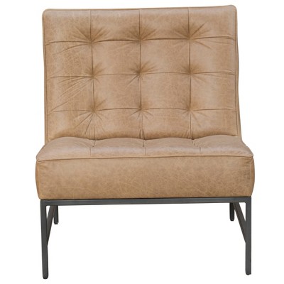 HomeRoots 31" Cream And Black Genuine Leather Tufted Slipper Chair