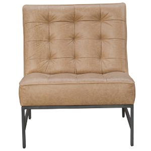 HomeRoots 31" Cream And Black Genuine Leather Tufted Slipper Chair - 1 of 4