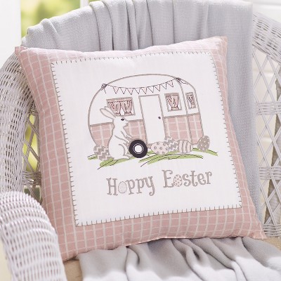 Lakeside Hoppy Easter Camper Embroidered Throw Pillow - Holiday Home Accent