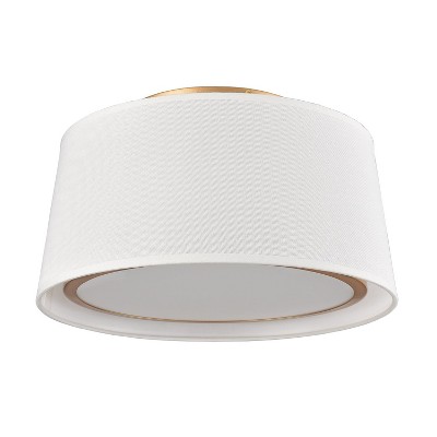 Claxy Gold Led Flush Mount Ceiling Light Drum White Fabric Shade 3000k-5500k,24W,1600LM