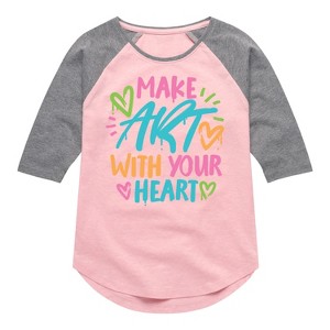 Girls' - Instant Message - Make Art With Your Heart Shirt Tail Raglan Graphic T-shirt - 1 of 3