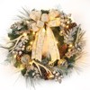 24" Christmas Wreath, Outdoor Christmas Wreath for Front Door, Battery Operated Xmas Wreath with Gold Ball Ornaments Pine Cones Antlers 20 LED Lights - 2 of 4
