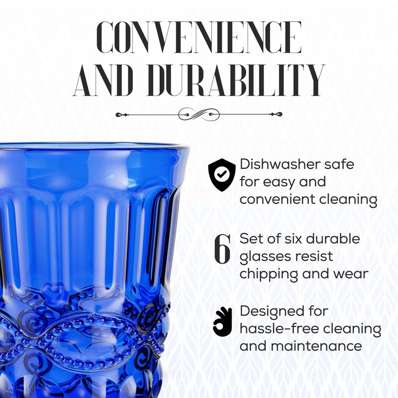 Elle Decor Glass Tumblers Set of 6 Glass Design, 8.5-Ounce Water Drinking Glasses, Blue, 2 of 8
