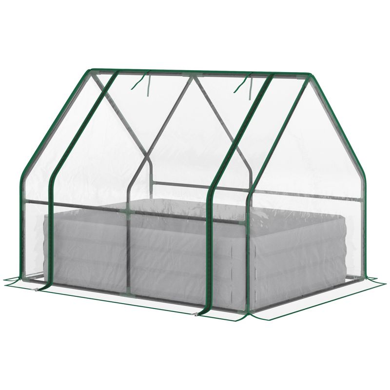 Outsunny Raised Garden Bed with Mini Greenhouse, Steel Outdoor Planter Box with Plastic Cover, Roll Up Window, Dual Use, 50"x 37.5"x 36.25", Clear, 5 of 8