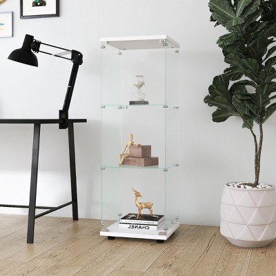 INFURNIC Decorative Bookshelf Glass Display Cabinet with 3 Shelves One Door Curio Storage for Living Room, White, 49.41"*15.16"*13.58"
