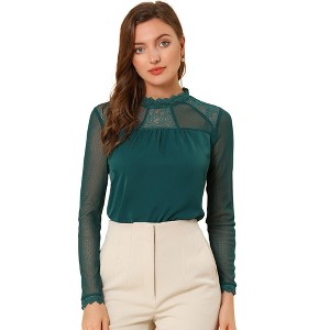 INSPIRE CHIC Women's Elegant Lace Sleeve Scalloped Trim Summer Casual Chiffon Blouse - 1 of 4