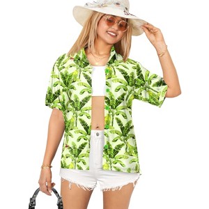 HAPPY BAY Hawaiian Shirts Womens Casual Summer Party Blouses Shirt Dressy Blouse Short Sleeve Button Up Dress Tops Tee Shirts T Shirts - 1 of 4