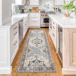 Persian Distressed Floral Washable Rug with TPR Backing, Plush 350GSM Chenille,Throw Rugs, Non-Slip Indoor Carpet for Entryway, Bedroom, Kitchen - 1 of 4