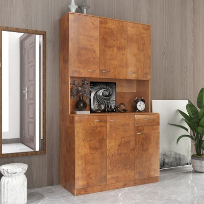 VYNXARIA 70.87" Tall Wardrobe& Kitchen Cabinet, with 6-Doors, 1-Open Shelves and 1-Drawer for bedroom,Walnut