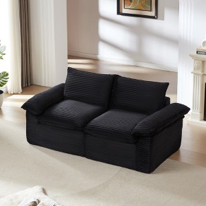 AENKYO Modern Corduroy Loveseat Sofa for Small Spaces, Comfy 2-Seater for Living Room, Bedroom, Office, Black - 1 of 4