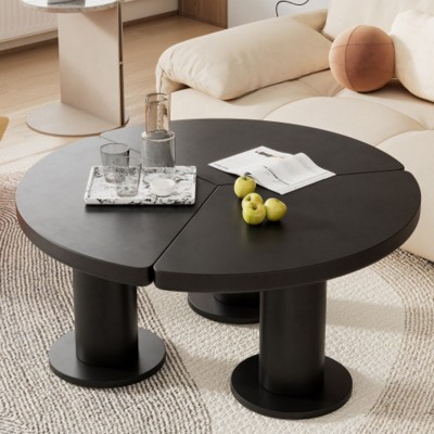 Easy Assembly Round Petal-Shaped Coffee Table, Cream Style, 3 Thick Legs, Minimalist Irregular End Table with Sleek Round Edges, Black for Living Room