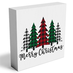 Funny Christmas Trees Wooden Box Sign Plaque Merry Christmas Wood Box Sign - 1 of 4