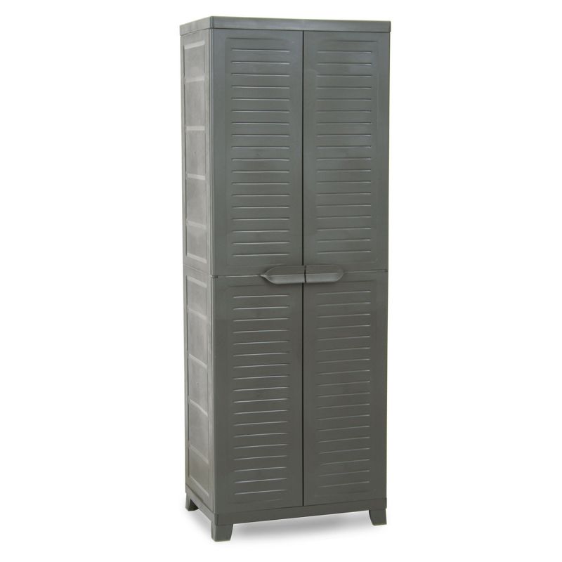 RAM Quality Products ELITE Heavy Duty Plastic Adjustable Storage Utility Cabinet with Lockable Double Doors, Anthracite Gray, 1 of 7