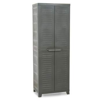 RAM Quality Products ELITE Heavy Duty Plastic Adjustable Storage Utility Cabinet with Lockable Double Doors, Anthracite Gray