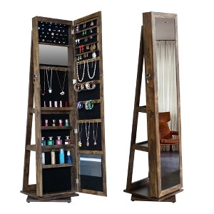 Hrinhom 65"H Full Length Mirror 360° Swivel Jewelry Cabinet With Led Light - 1 of 4