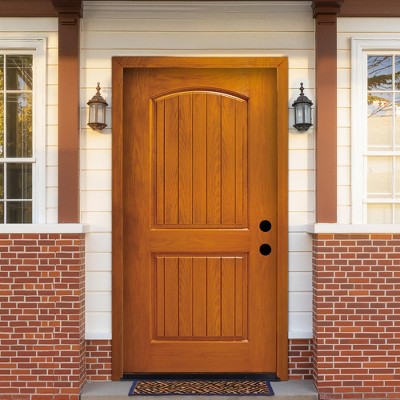 36 X 80 Inches Fiberglass Entry Door,6-9/16 Vinyl Frame,Decorative Glass Door,Primed Knock-Down,with Brickmould,Right Hand Inswing Door