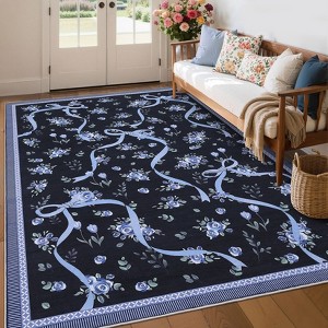 Floral Area Rug Machine Washable Rug For Playroom,Cute Throw Carpet For Girls,Low Pile Non Slip Non Shedding Rug - 1 of 4