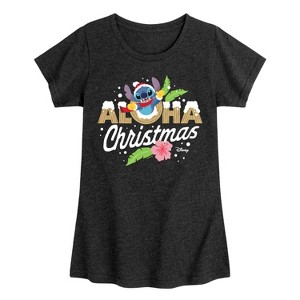 Girls' - Lilo and Stitch - Aloha Christmas Fitted Short Sleeve Graphic T-Shirt - 1 of 4