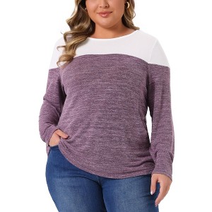 Agnes Orinda Women's Plus Size Color Block Knitted Crew Neck Long Sleeve Casual Pullover Blouse 2025 - 1 of 4
