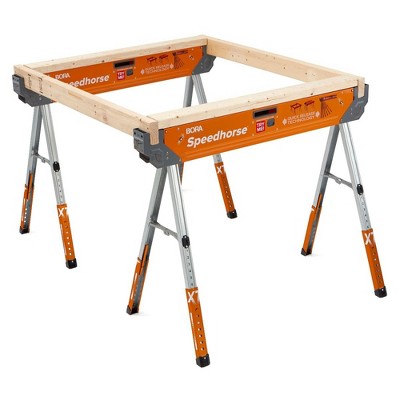 Bora Tool PM-4550 Speedhorse XT Portable Heavy Duty Metal Sawhorse with Independently Adjustable Legs, Pre Drilled Top, and End Slots, Orange
