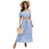 Women's Summer Floral Printed 2 Piece Outfit Off Shoulder Crop Top and Boho Tropical Long Skirt Set - 4 of 4