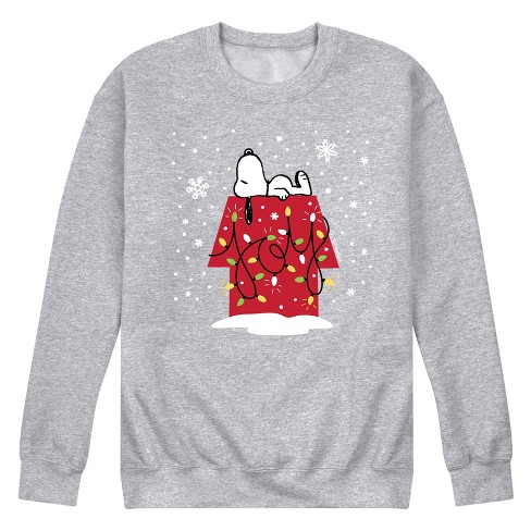 Men s Peanuts Christmas Snoopy Joy House Graphic Fleece Sweatshirt Athletic Heather Small