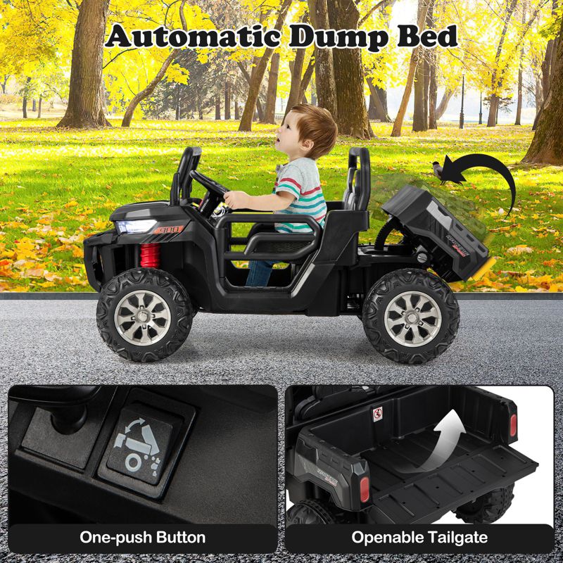 Costway 24V Ride on Dump Truck Electric 2-Seater Kids UTV w/Dump Bed & Bight Lights and Remote Control Rocking Function Red, 3 of 8
