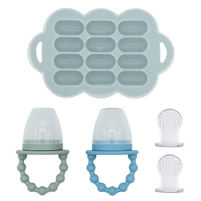 WeeSprout Silicone Baby Food Feeders + Freezer Tray for Batch Prep, Double as Teething Toys, 2-Pack