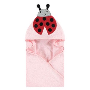 Hudson Baby Infant Girl Cotton Animal Face Hooded Towel, Pink Ladybug, One Size - 1 of 2