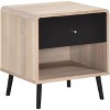 Kings Brand Furniture Nathan Side End Table with Drawer Open Shelf, Bedroom Bedside Nightstand for Living Room, Dining Room, Office, Oak/Black - 2 of 4