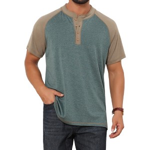 INSPIRE CHIC Men's Raglan Retro Colorblock Short Sleeve Button