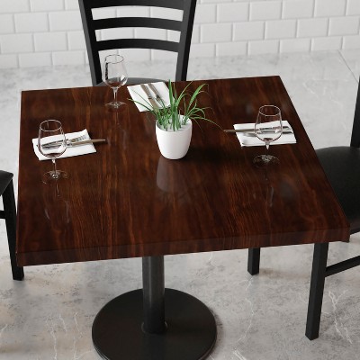 Glenbrook 36'' Square High-Gloss Walnut Resin Dining Table Top