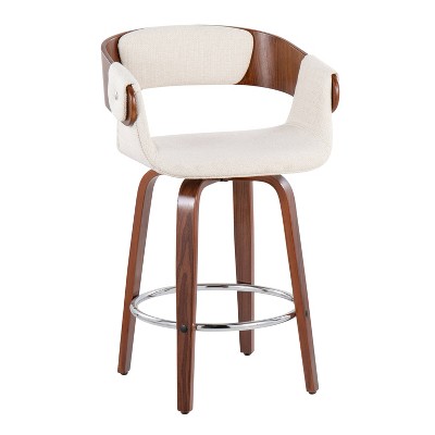 Elisa Cream Fabric and Walnut Wood Swivel Counter Stool, Set of 2