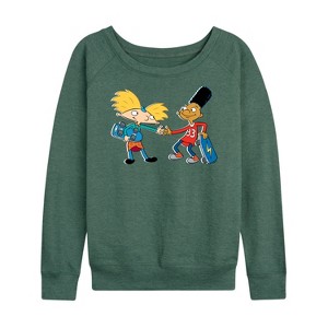 Women's - Hey Arnold! - Arnold and Gerald Skateboard Lightweight French Terry Wide Neck Long Sleeve Shirt - 1 of 4