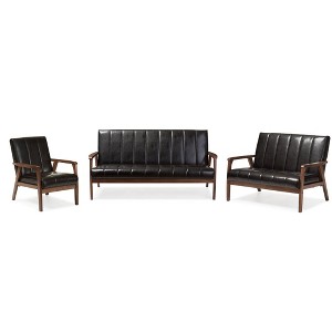 3pc Nikko Mid-Century Modern Scandinavian Faux Leather Seating Set - Baxton Studio - 1 of 4
