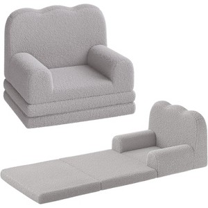 Kids Couch, 2-in-1 Convertible Toddler Sofa Chair, Fold Out Lounger Bed, Soft Teddy Fleece for Playroom, Nursery, Birthday Gift - 1 of 4