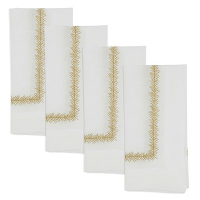 Gold Embroidered Border Polyester Square Napkins, Set of 4