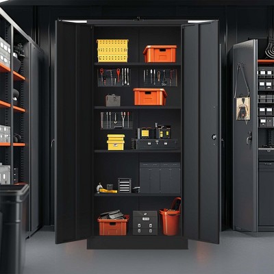 Metal Storage Cabinet With 2 Doors, 4 Adjustable Shelves, Locks And 2 Keys 72"H Lockable Garage Cabinet For Office, Garage, Classroom, Pantry