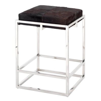 Espresso Hide and Nickel Metal Rustic Counter Stool