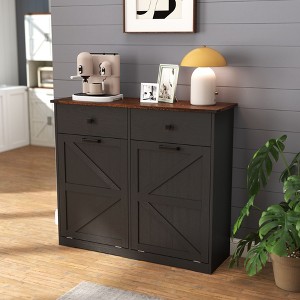 Okak Farmhouse Style Double Tilt Out Trash Cabinet with Trash Cans & Drawers,Storage Laundry Recycling Cabinet for Bedroom,Dining Room - 1 of 4